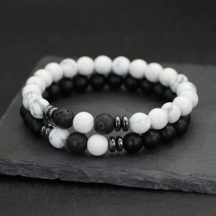 Men Beaded Bracelet Set 8mm Tiger Eye Malachite Obsidian Stone