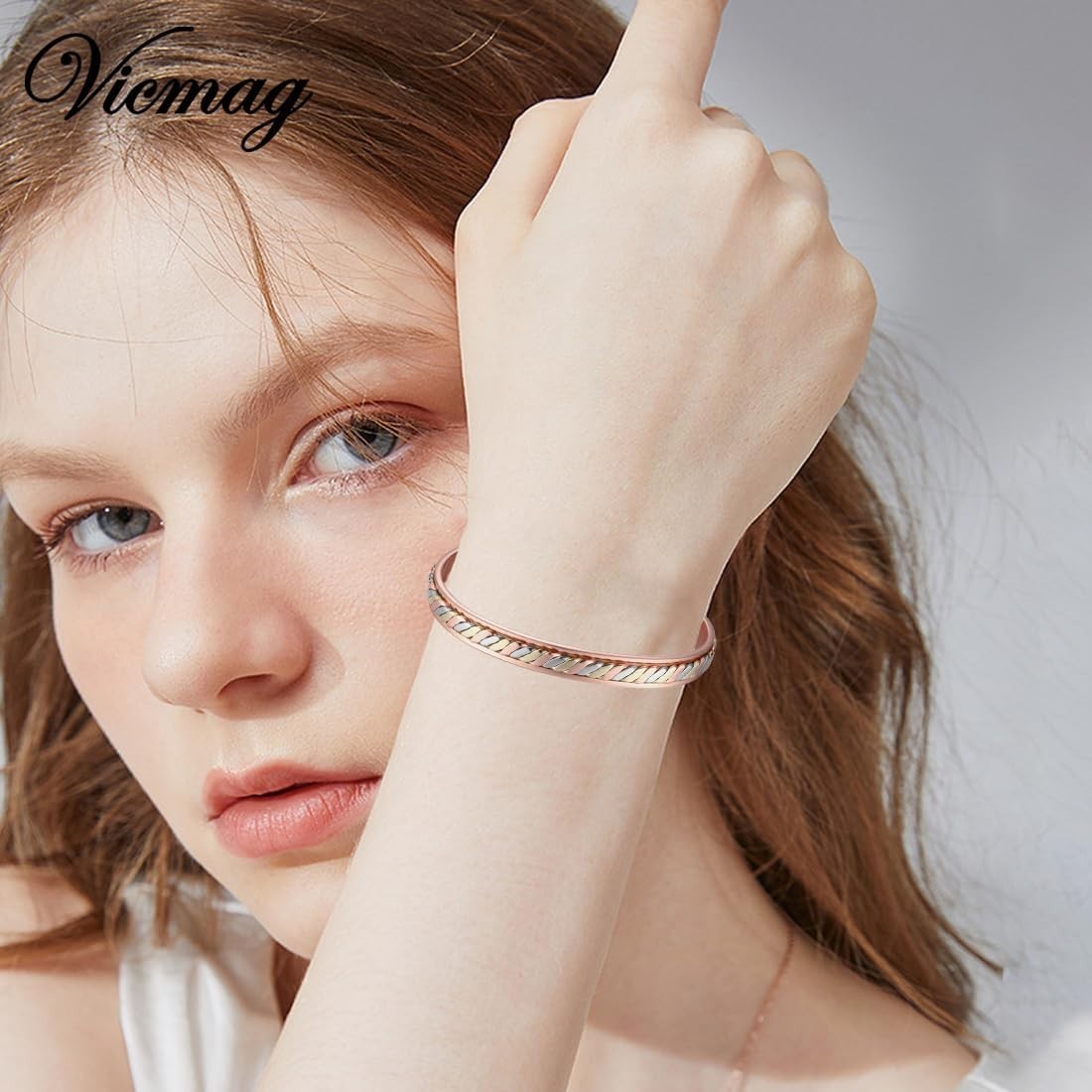 Copper Magnetic Bracelet for Women, 6X Powerful Magnets, Adjustable | 99.9% P…