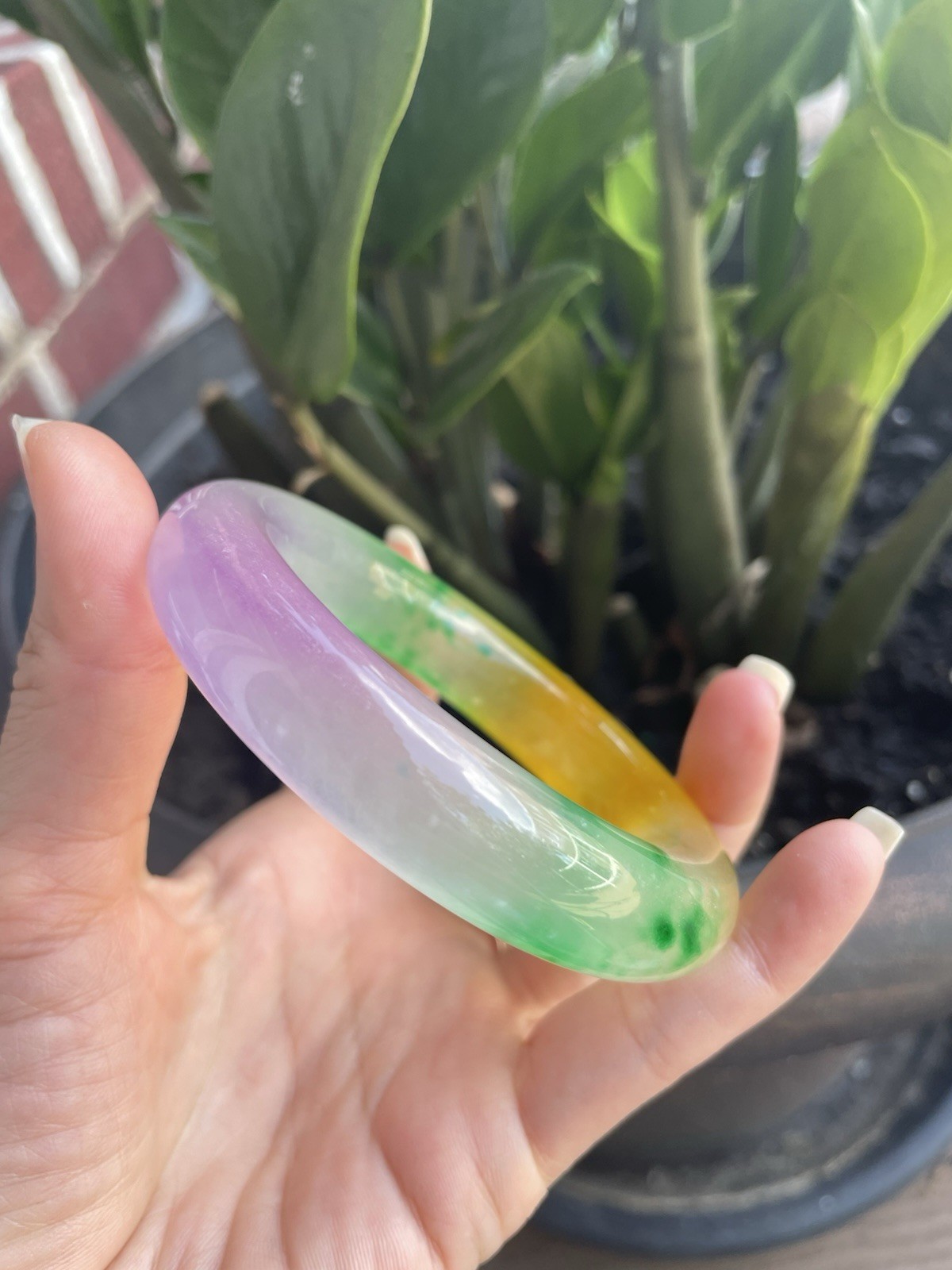 Multicolor Translucent stone bangle Round Shape Yellow Green Purple White 57mm