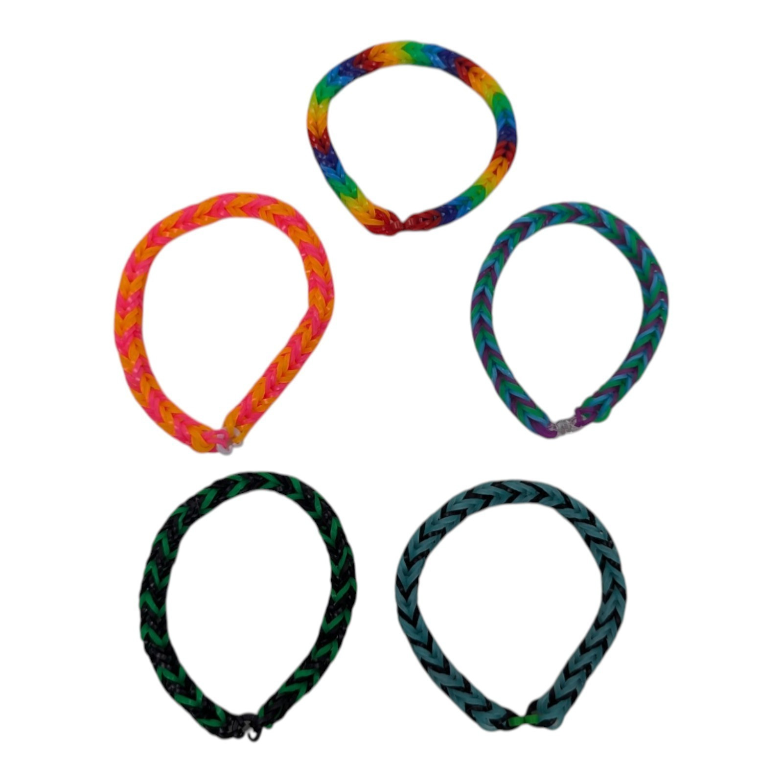 Mix of 5 Multicolor Rubber Band Rainbow Bracelets Glow In The Dark Hand Made EDM