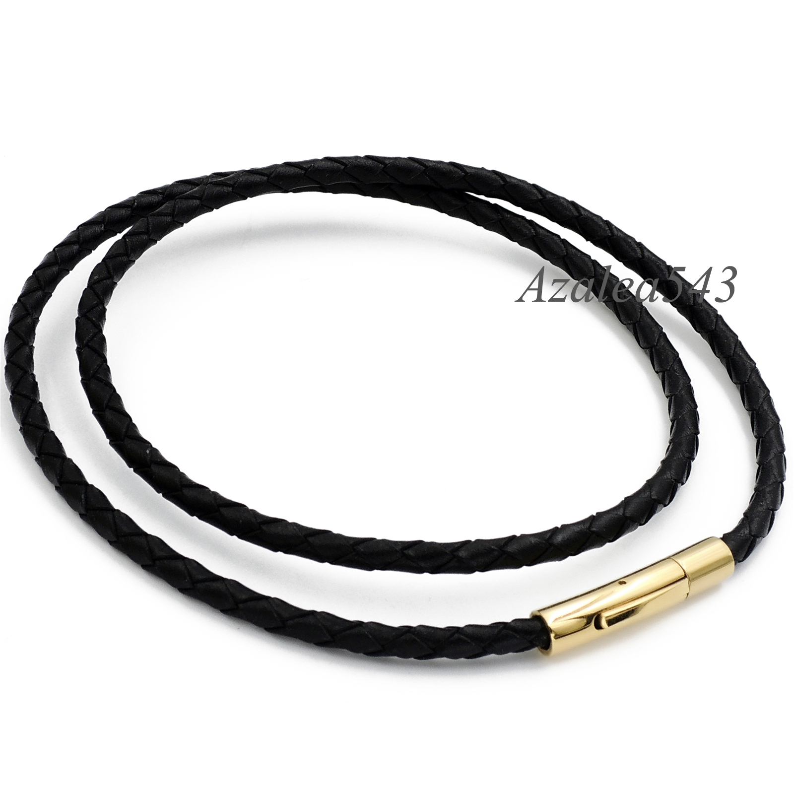 3/4/5MM Genuine Black Braided Leather Cord Gold Stainless Steel Lock Necklace