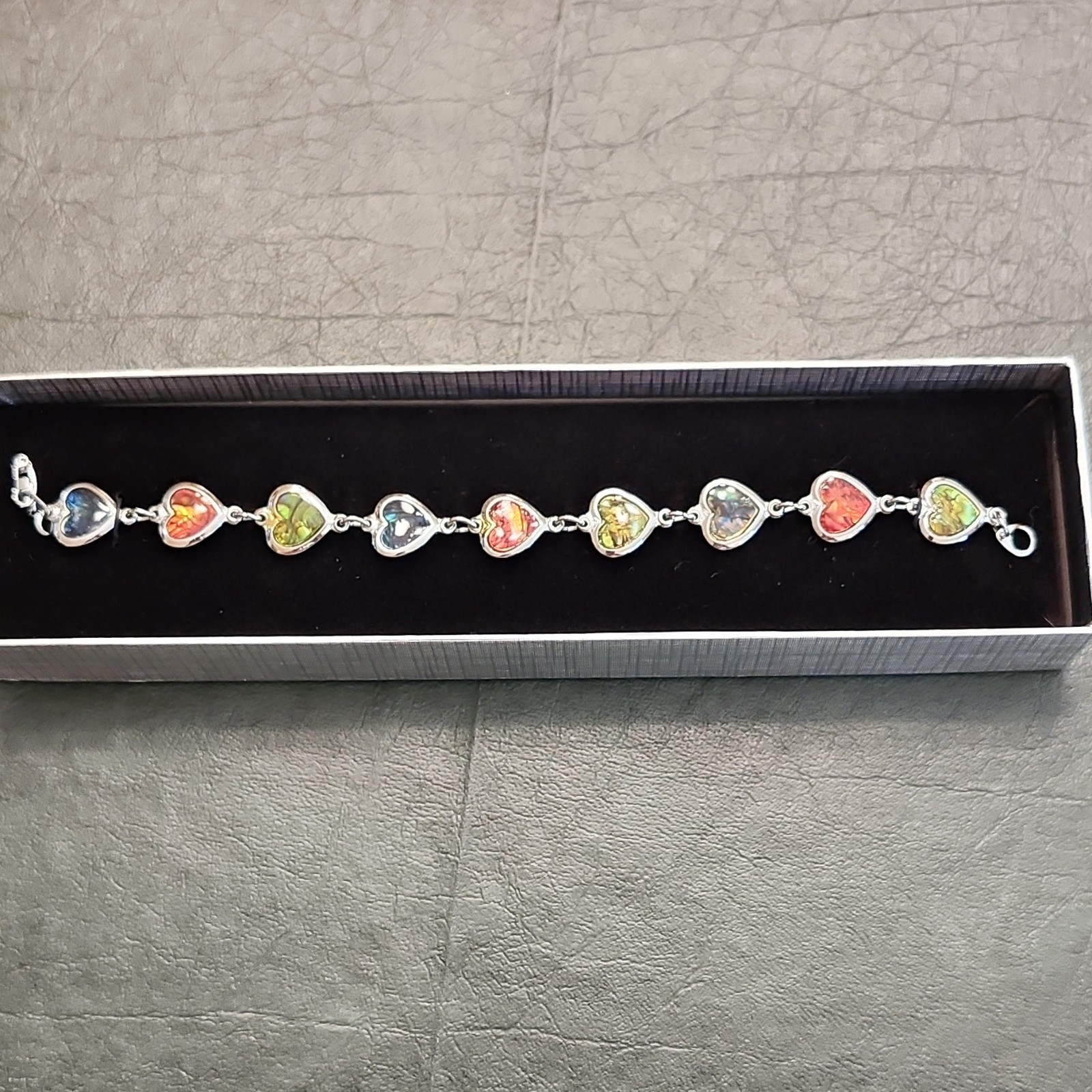 Silver Tone Multicolor Heart Link Charm Bracelet Lobster Clasp 8 in Love