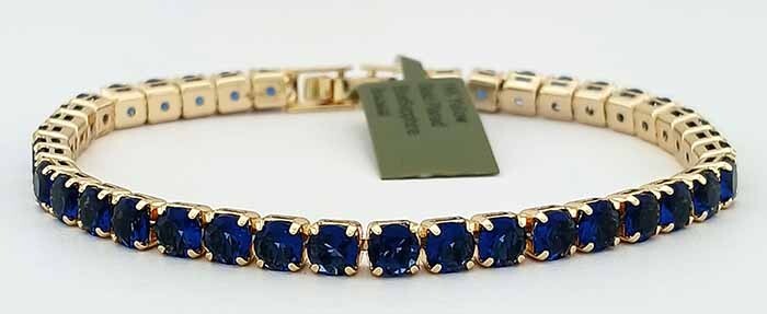 LAB CREATED BLUE SAPPHIRE TENNIS BRACELET 14K YELLOW GOLD PLATED – New With Tag