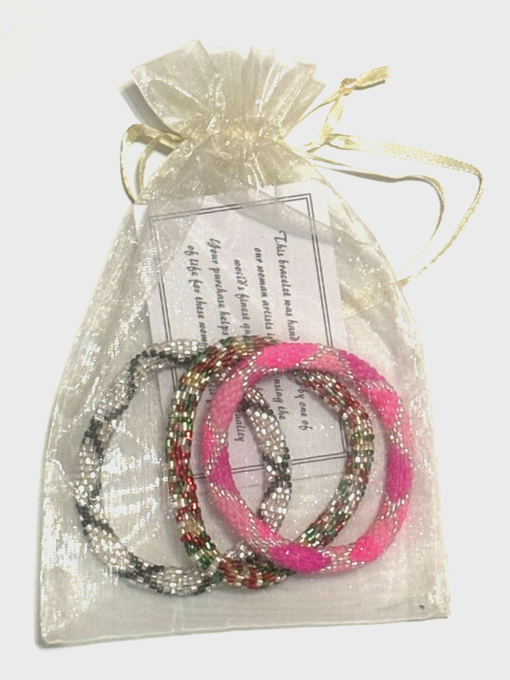 Lot Of Three Lily And Laura Roll On Nepal Glass Bead Bracelets (New, Unopened)
