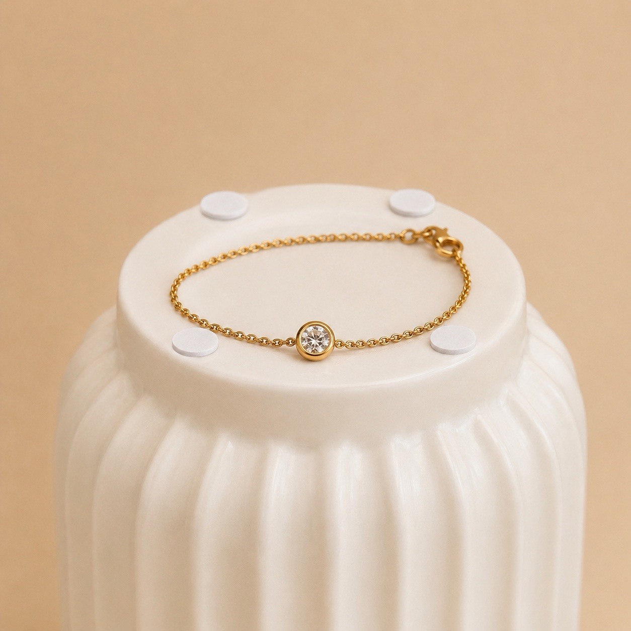 Minimalist Gold Bracelet, Dainty CZ Chain Bracelet, Bezel Set Crystal Bracelet