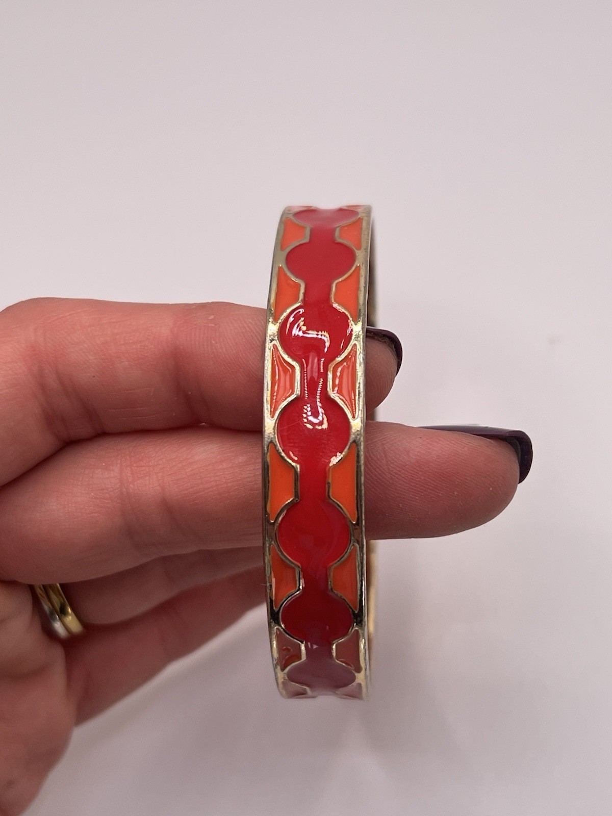2 Orange And Gold Metal Bangle 90s Bracelets, Enameled, Vintage , Nice Condition
