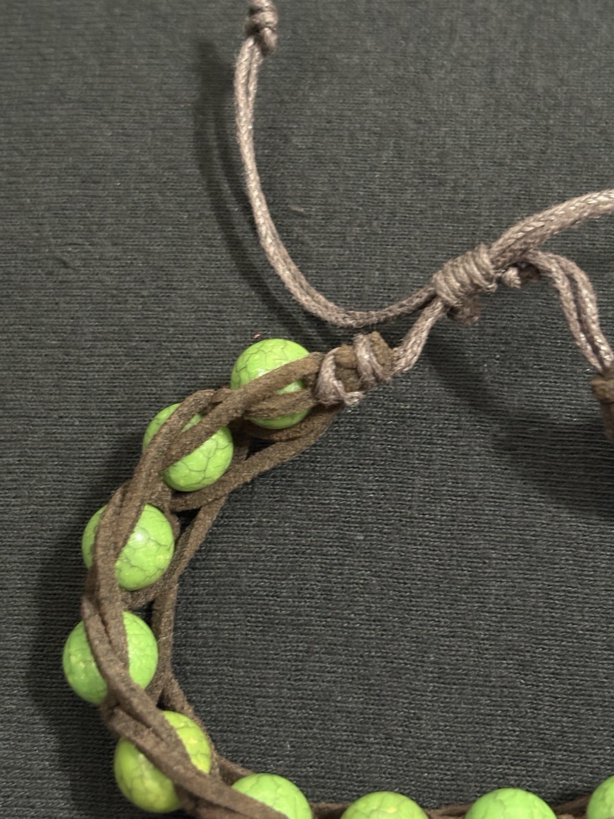 Handmade Green Howlite Wrap Bracelet Adjustable Brown Leather Boho Unisex