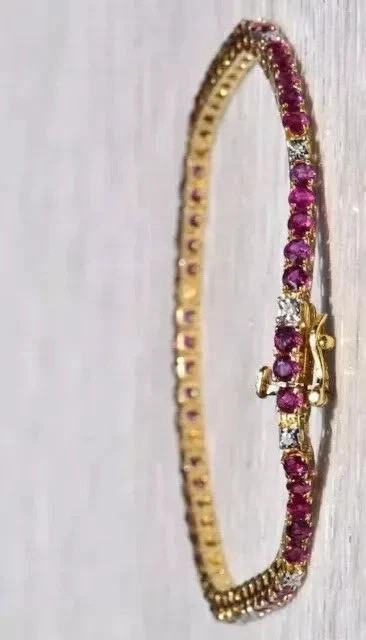 7CT Round Cut Red Ruby Simulated Tennis Bracelet 14K Yellow Gold Over For Women