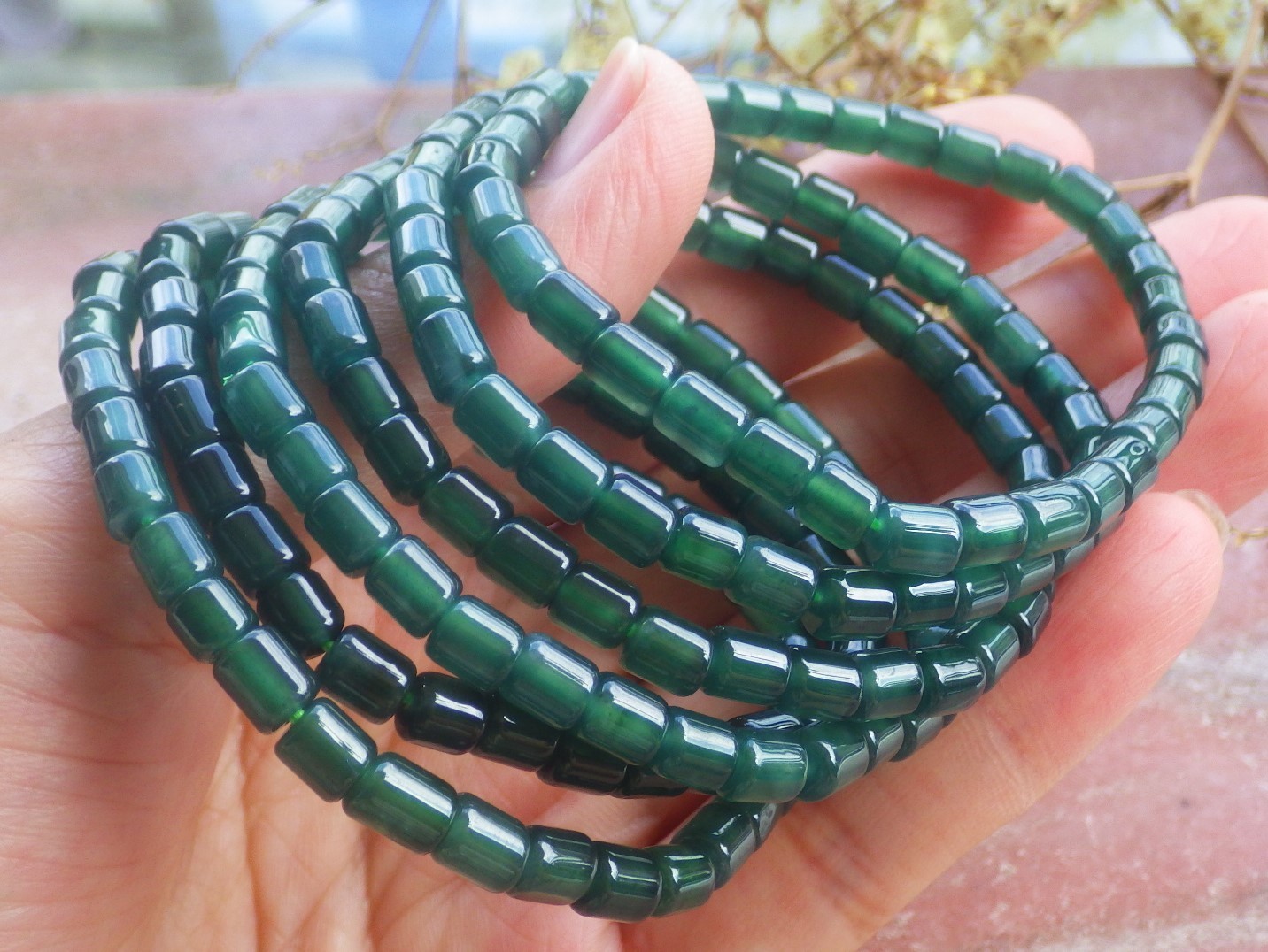 1 Pcs Green A JADE Jadeite Beads Bangle Bracelet 6.5 inches 6mm X 5mm 手链 735662