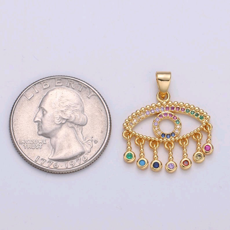 24K Gold Filled Evil Eye Micro Pave CZ Stone Bezel Charm for Statement Amulet Ne