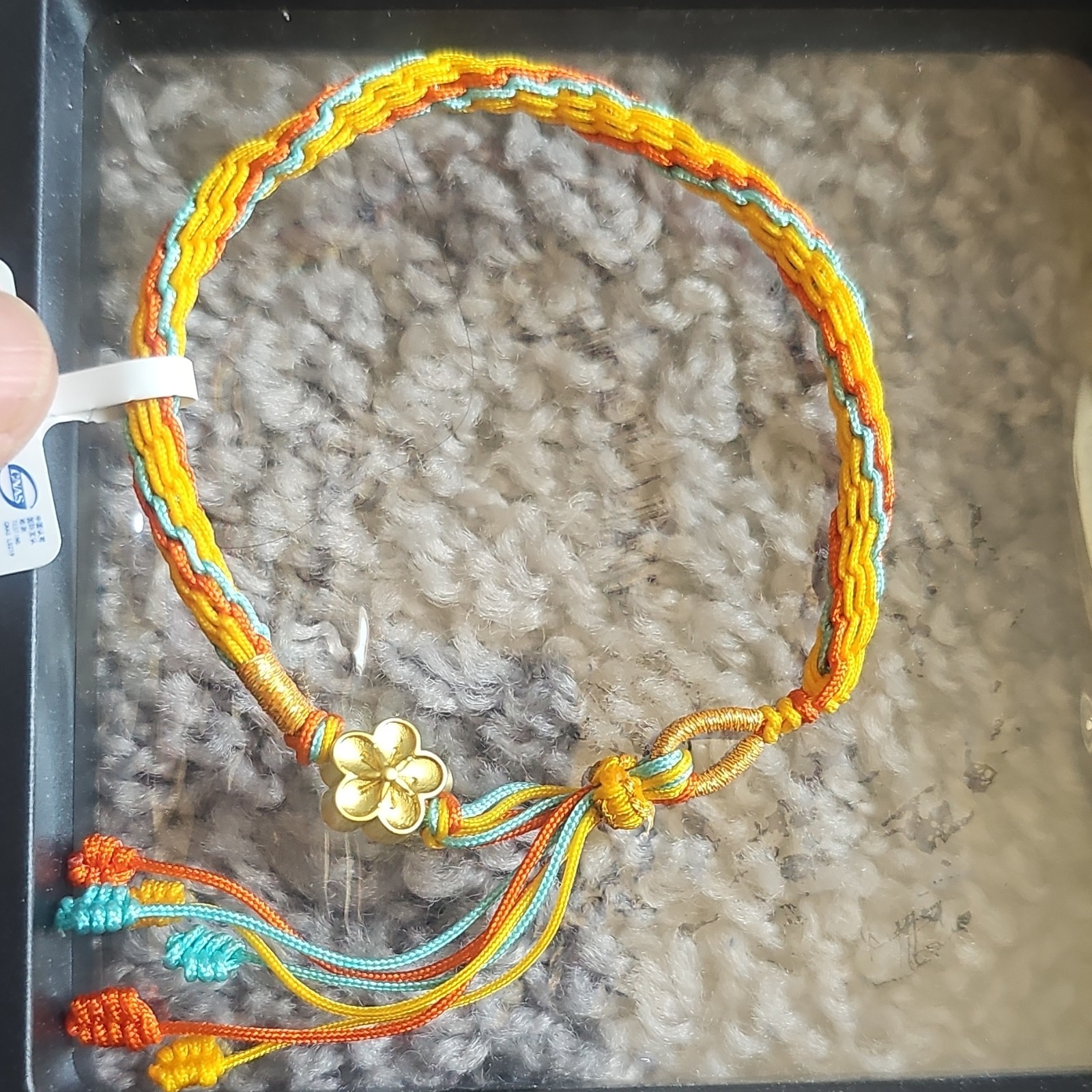 Multicolor hand Braided Cord Adjustable Charm Bracelet w/ sunflower Dangle