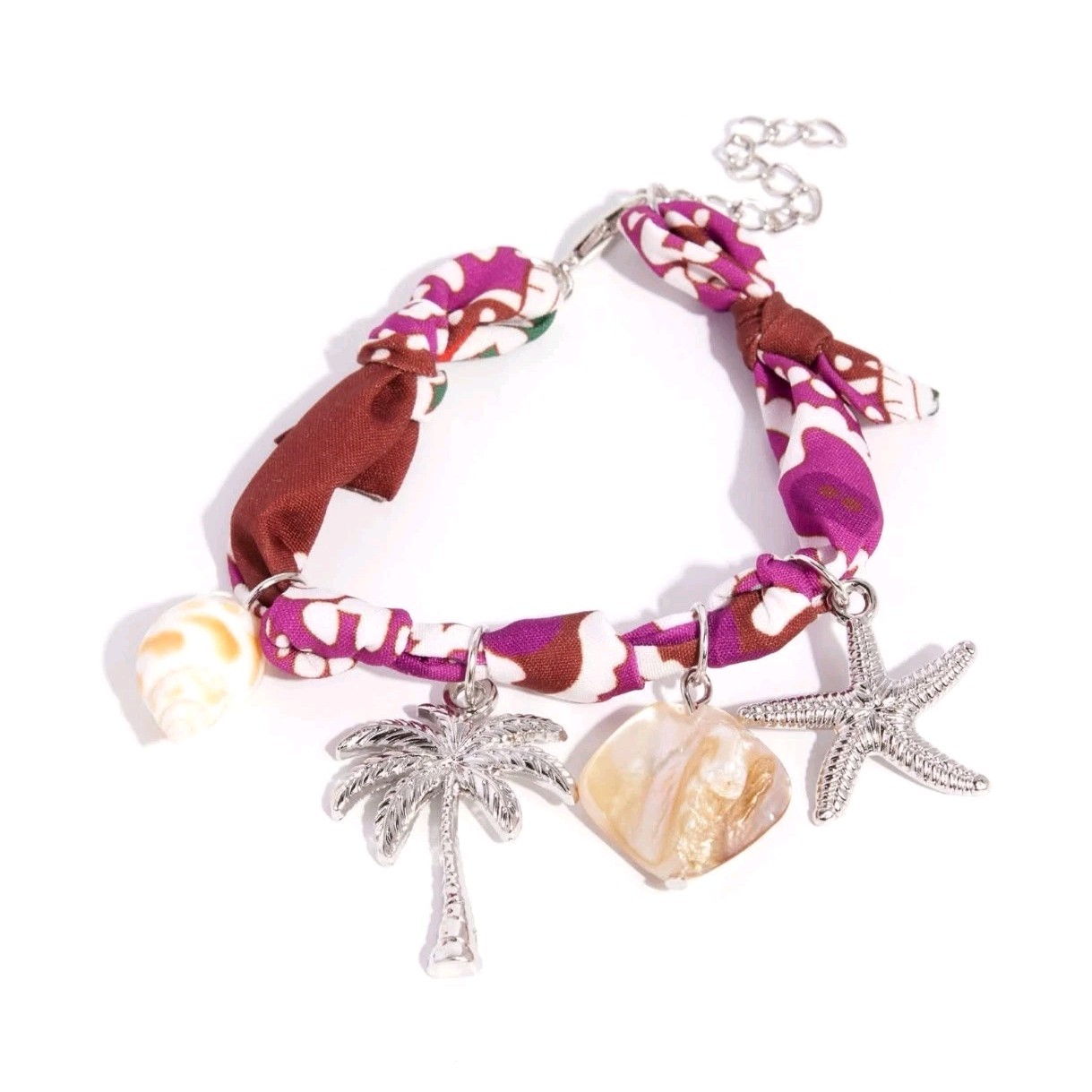 Paparazzi Silver-Plated Beach Dangle Charm Fabric Bracelet Lobster Clasp