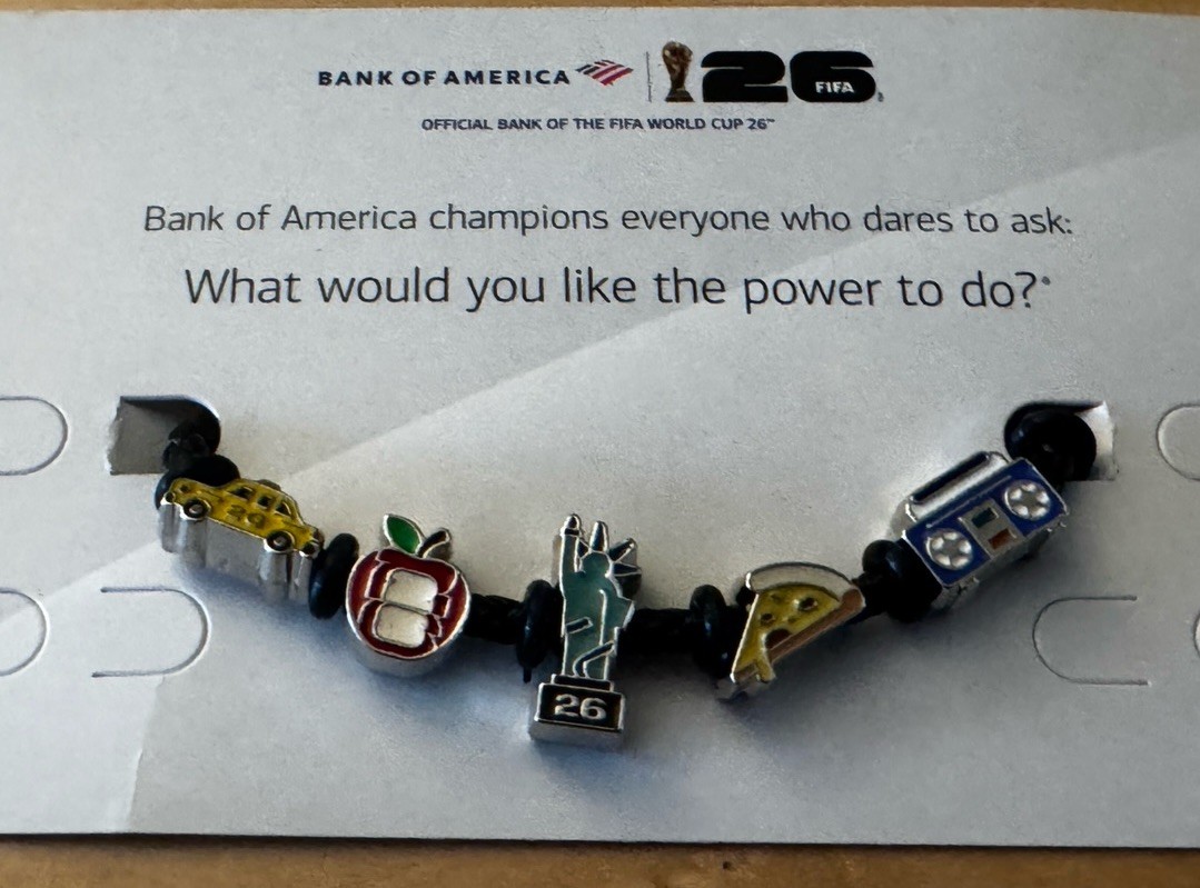 RARE NYC Bank of America FIFA World Cup 26 Charm Bracelet Black Dangle