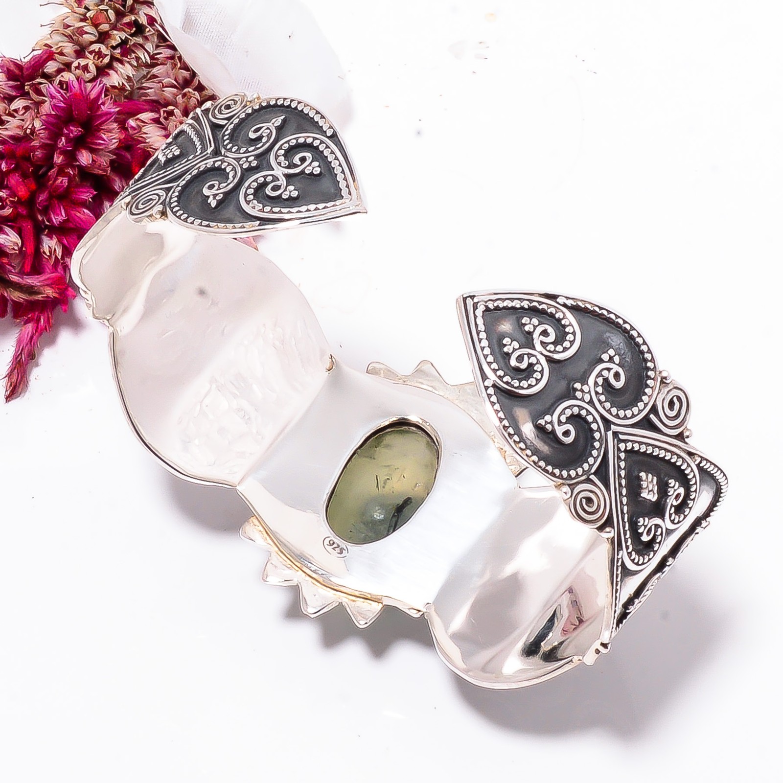 Prehnite – South Africa 925 Sterling Silver Bali Cuff|C968358543