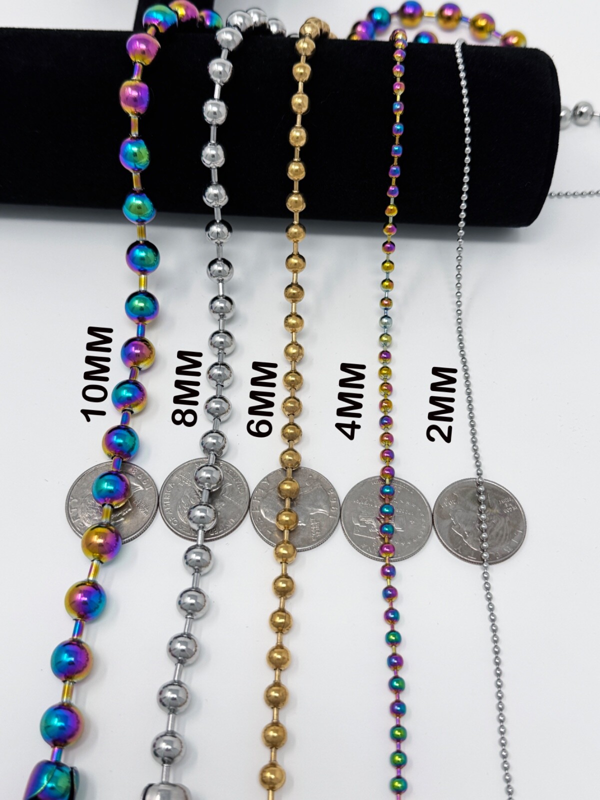 6″-10″ Stainless Steel Ball Chain Bead Bracelet Silver Gold 2/4/6/8/10mm P274