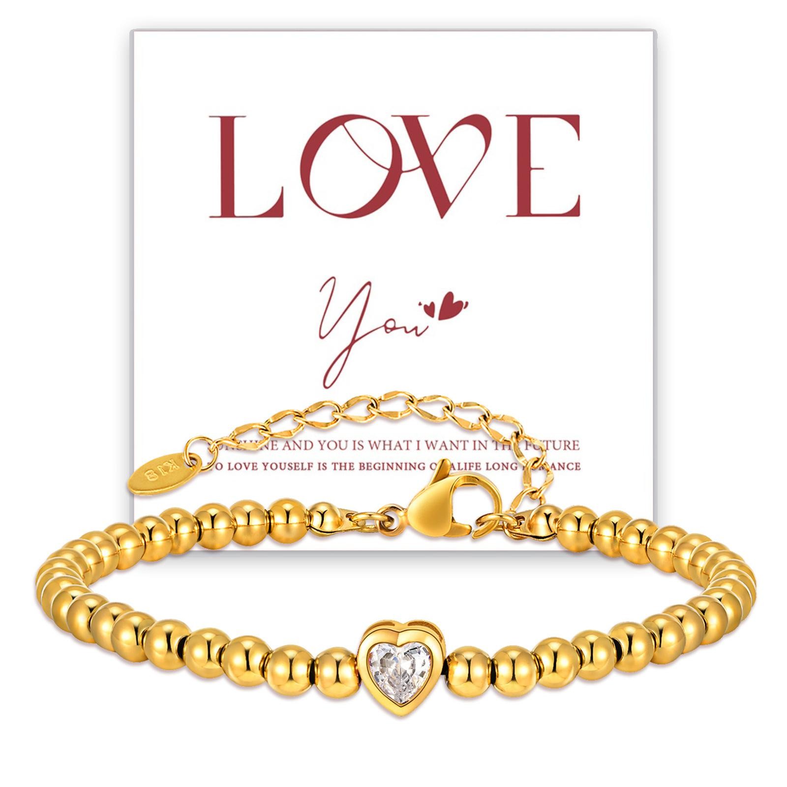 Vnox Cz Heart Beaded Bracelet Stainless Steel Women Valentine Gift 78 Chars