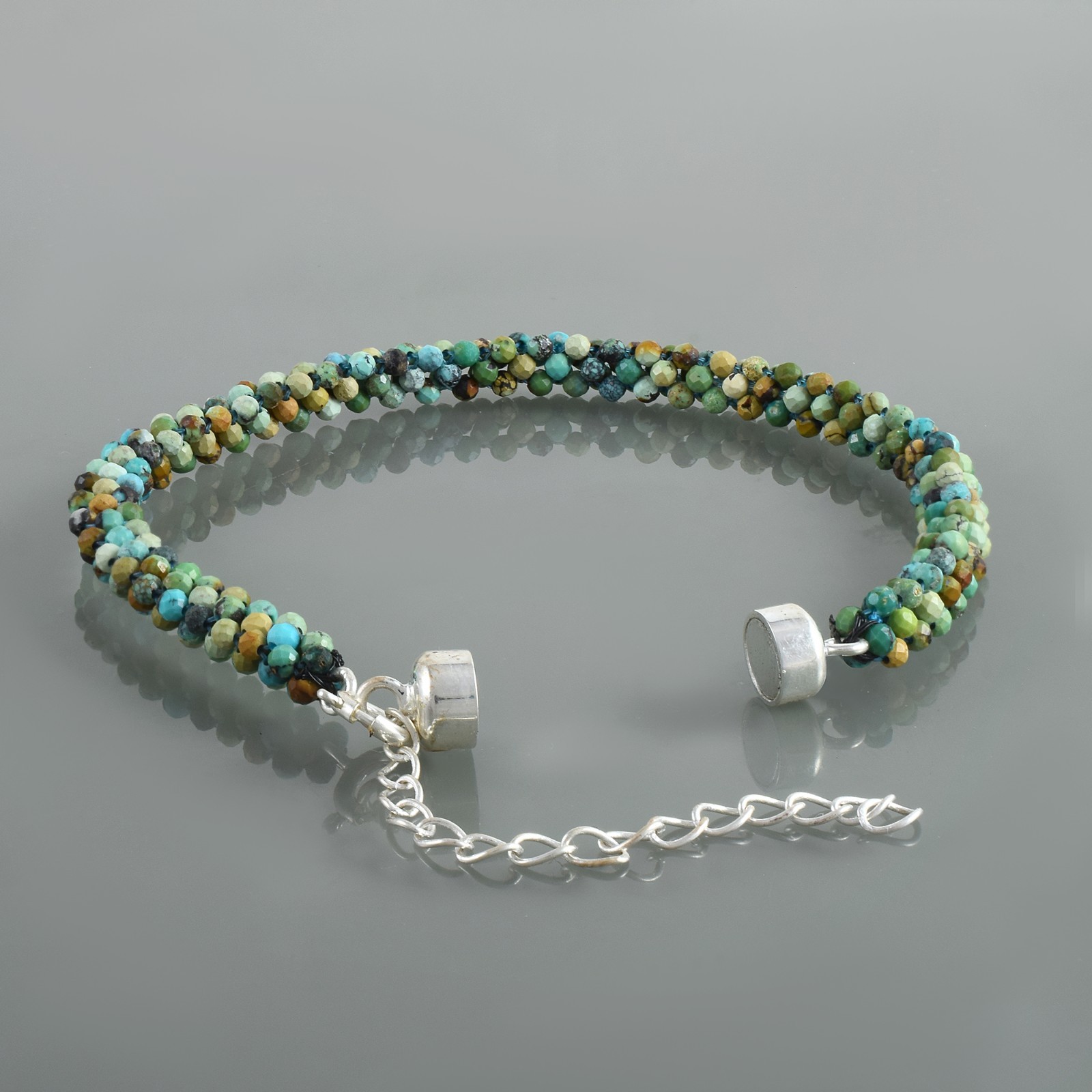 7 Inch Gemstone Beaded Bracelet 925 Sterling Silver Woven Magnetic Clasp Jewelry