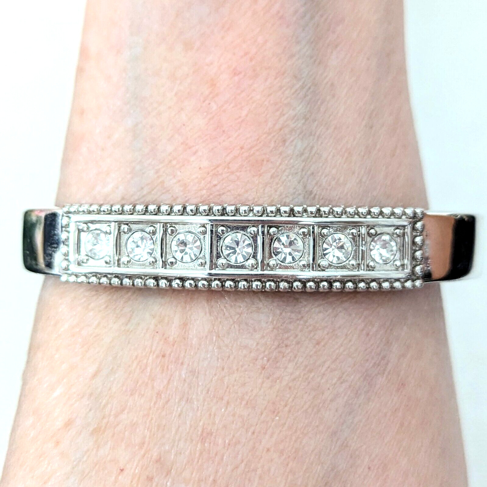 Hinged Bangle Bracelet Channel Set Rhinestone Stackable Boho Jewelry 6.5”