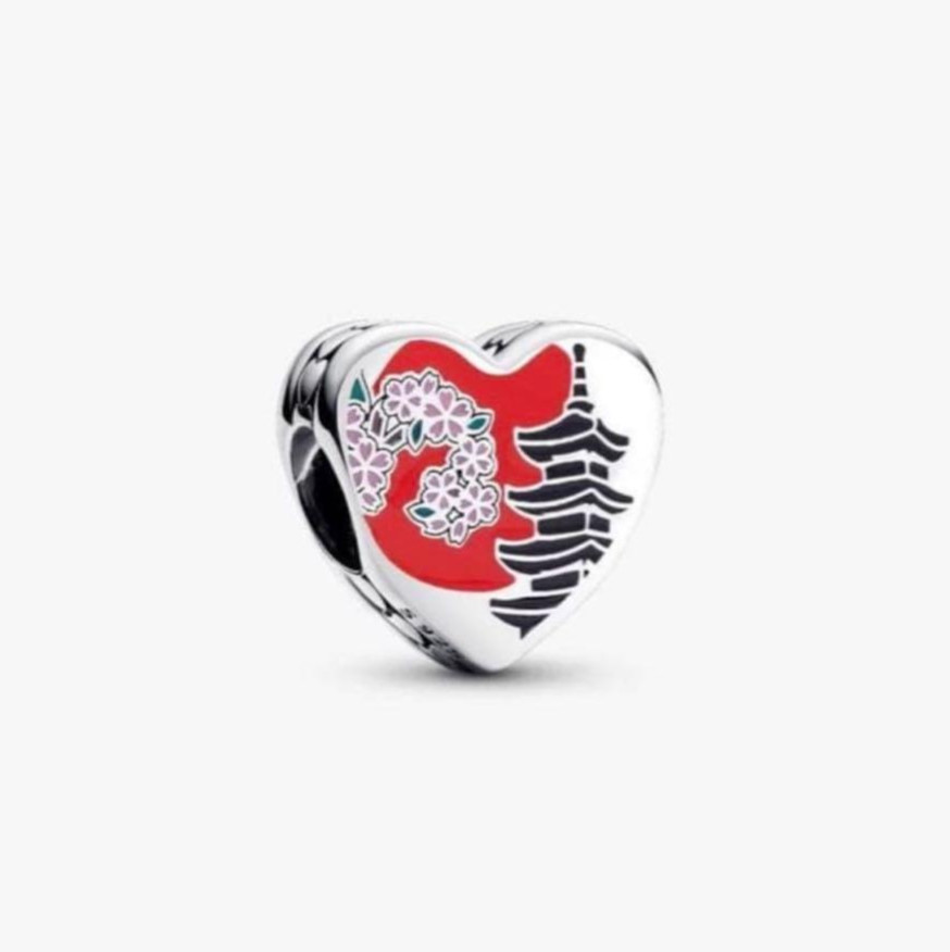 Pandora Japan Kyoto Pagoda Heart Charm 792015C00 Sterling Silver Red Enamel Rare