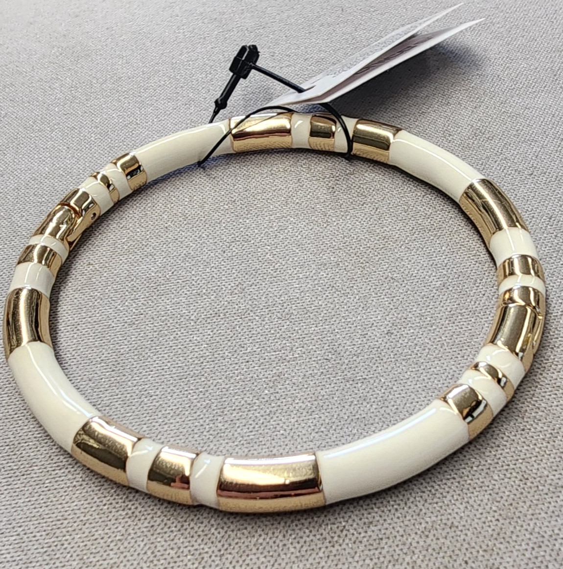 Chico’s Gold Tone White Enamel Hinge Bangle Bracelet 2.5″