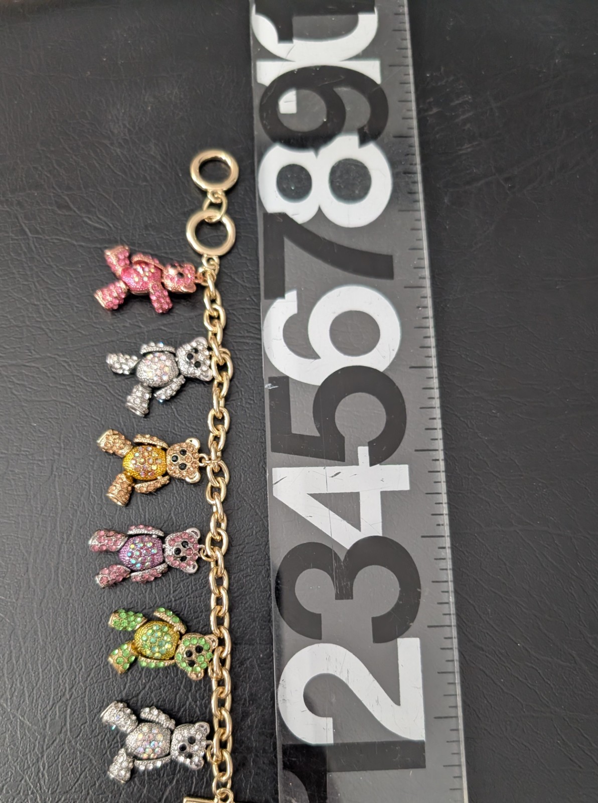 RARE Off Park R Collection Jointed Teddy Bear Charms Bracelet Gold & Silver Pave
