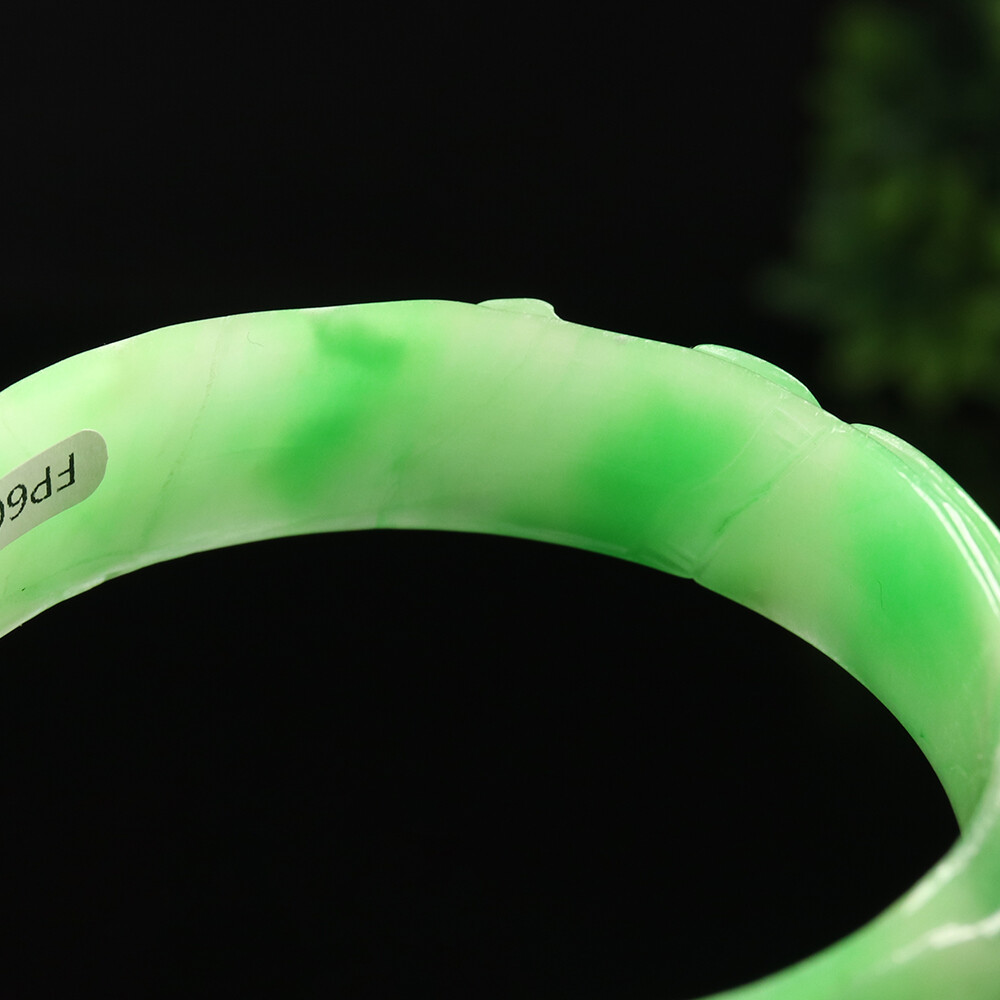 59mm Emerald Green Burma Jadeite Jade Bracelet Bangle Dragon Phoenix A-12241