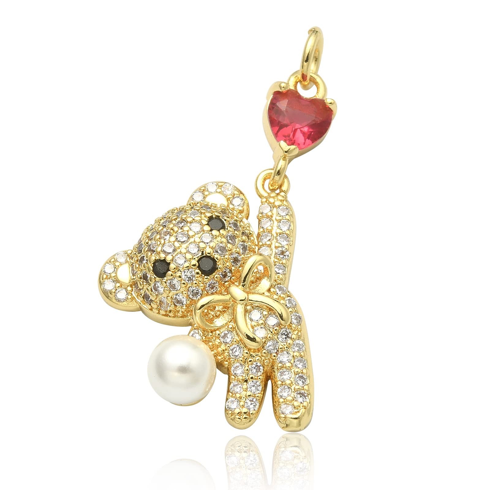 LiQunSweet 10 Pcs Micro Pave Cubic Zirconia Charms Lovely Sweet Red Heart Bear