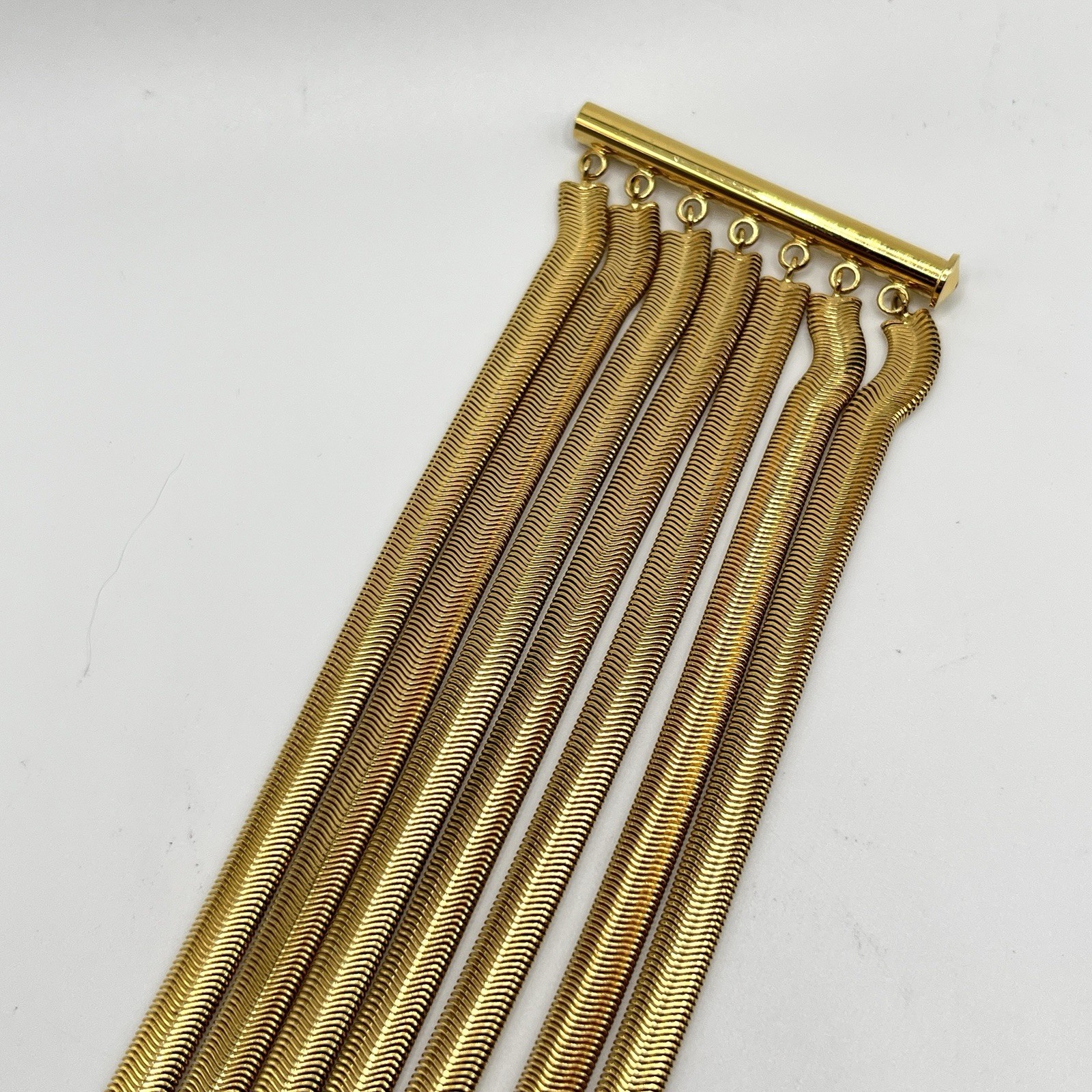 Vintage Gold Tone Multi-Strand Snake Chain Bracelet w/ Sliding Tube Clasp 7”