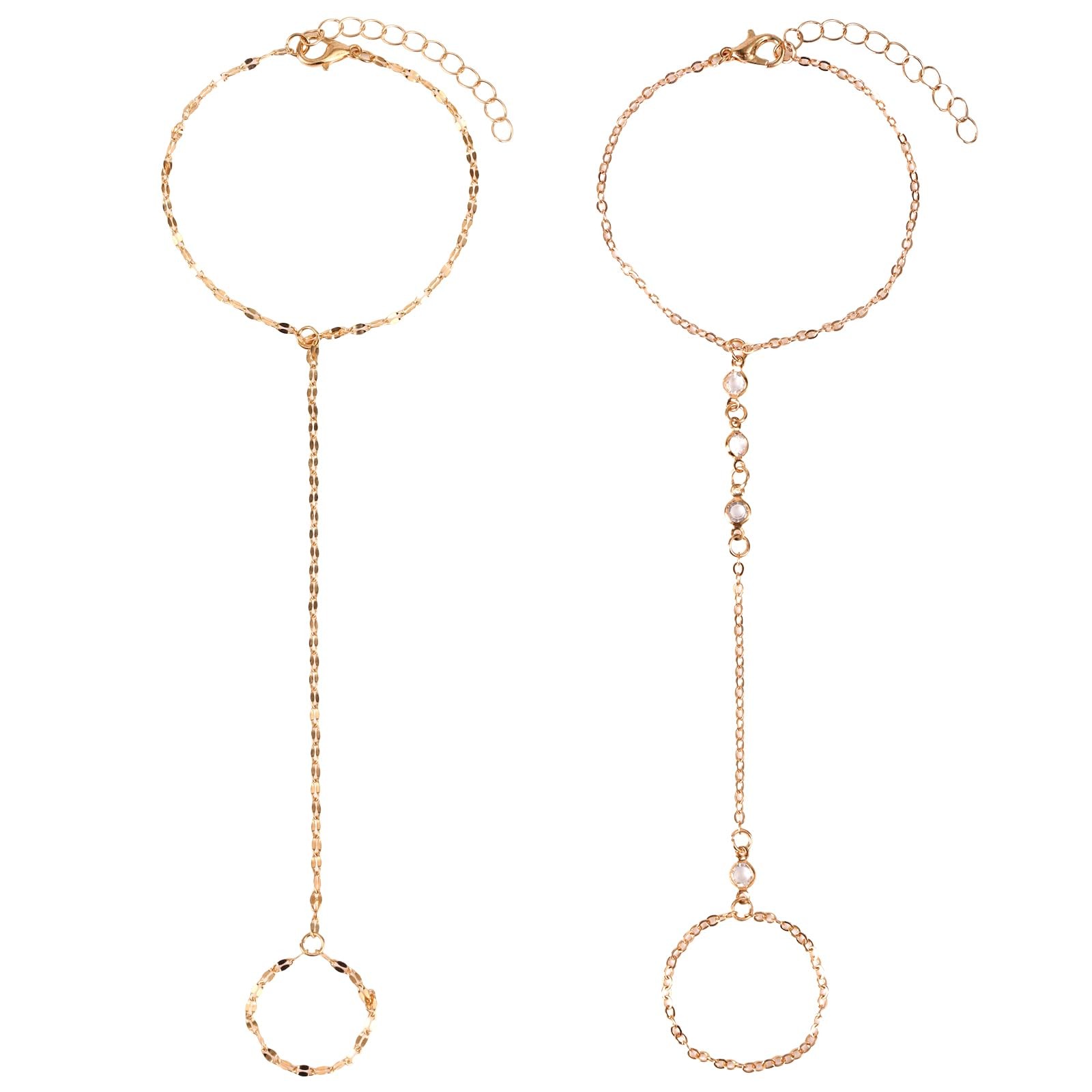 Mikovivi Gold Hand Chain Bracelet, Ring Bracelet for Women, 2pcs, zinc alloy,