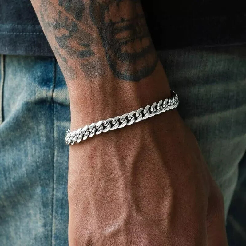 Silver Stainless Steel Curb Cuban Link Chain Bracelet Unisex Women Men 6-10 inch