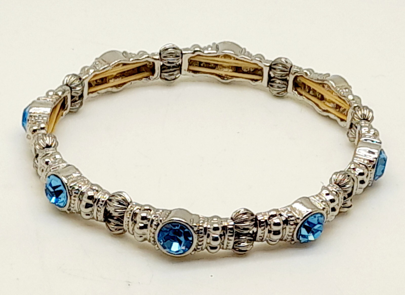 round blue Crystal Silver tone Metal Stretch fashion jewelry Bracelet Bangle