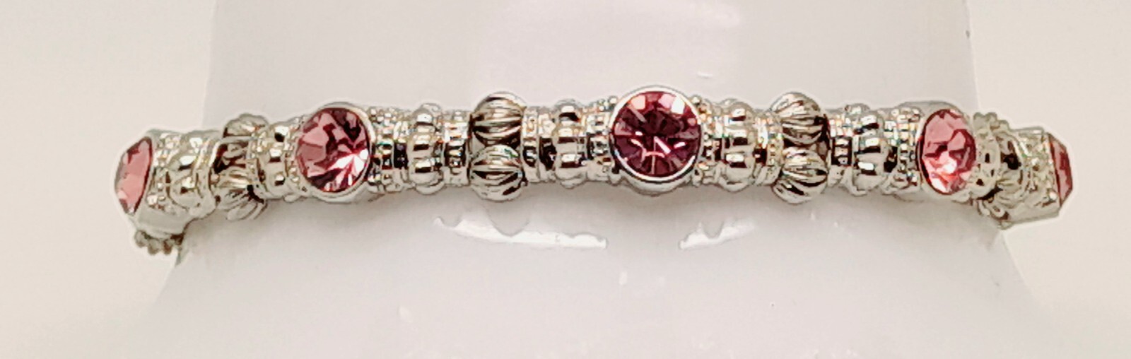 B112 Round purple Crystal Silver tone Metal Stretch fashion jewelry Bracelet