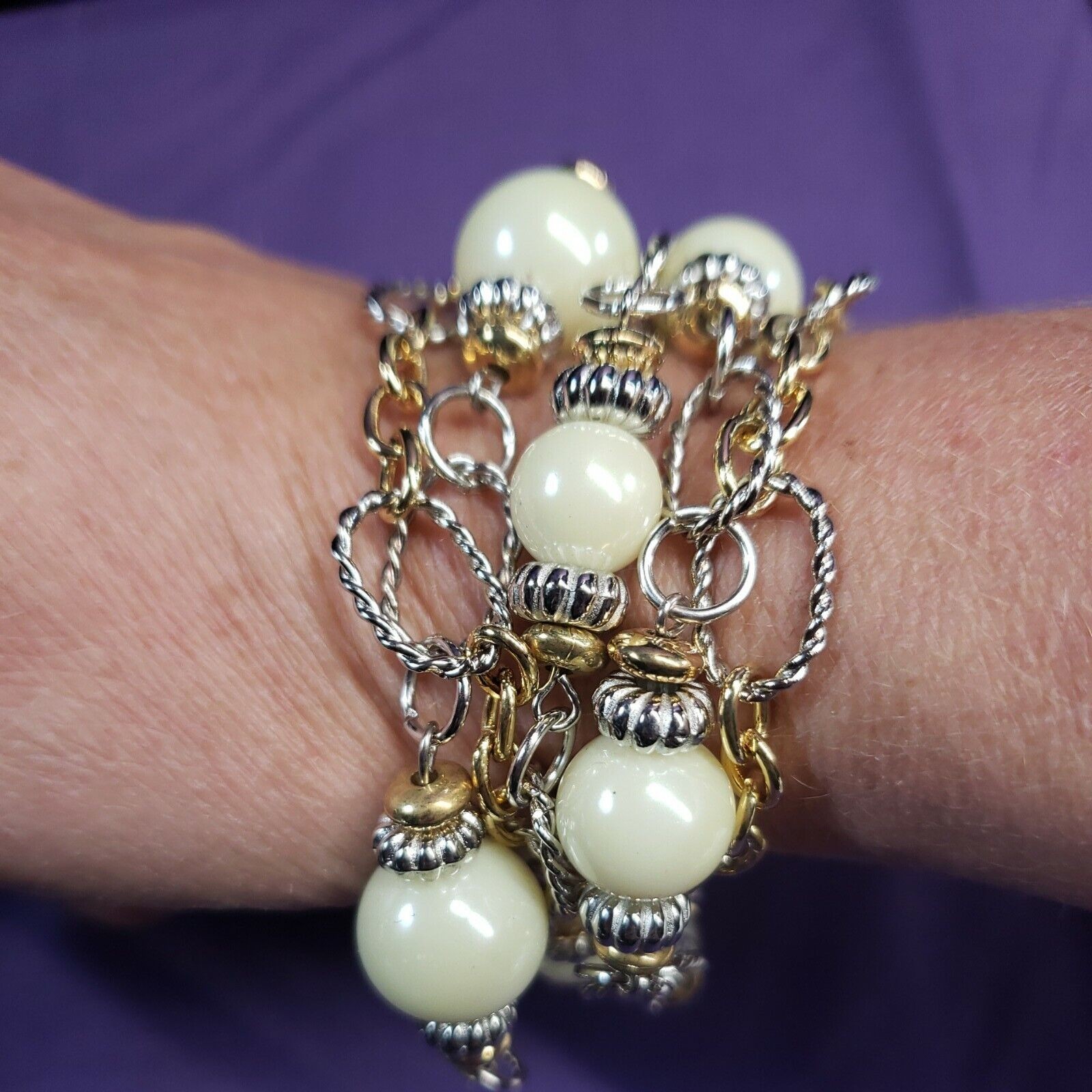 Bijoux Stella Multistrand Mixed Metals Faux Pearl Bracelet, NWT