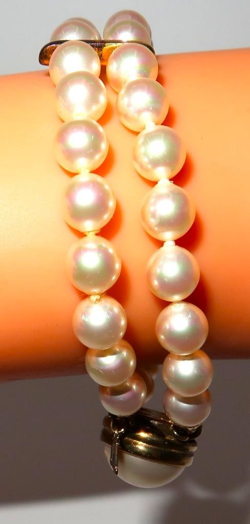 MAJORICA Spain Double Strand 6mm Faux Pearl Bracelet, Gold Plated 925, 7 14″