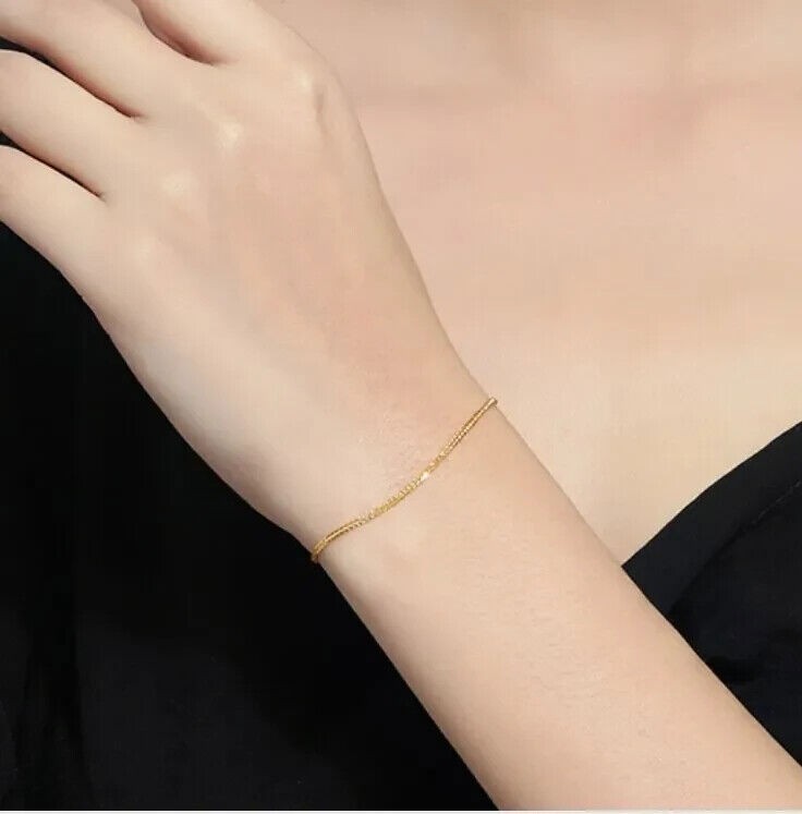 Pure 18K Yellow Gold AU750 Lucky Chain Bracelet Wheat Link Women 5.9”-9.4”