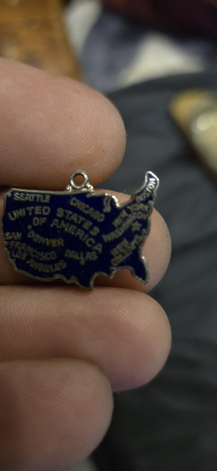 Nos Entire United States Map Enamel Charm Navy Blue….Sterling