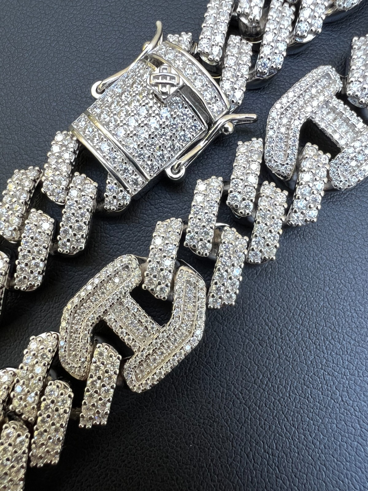 MOISSANITE Solid 925 Silver Mens 15mm Figarucci Gucci Link Prong Cuban Bracelet
