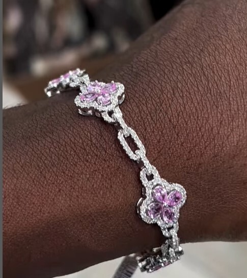 Mens/womens 8″ Pink SapphiSimulated Diamond PARTY WEAR Flower Designed Bracelet