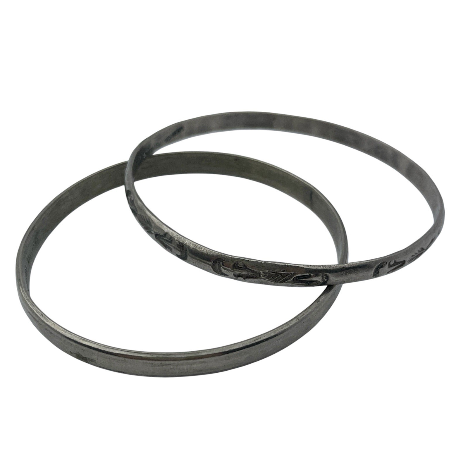Vintage Bracelets (2) Mexico Sterling Silver Thin Bangles Etched Stamped