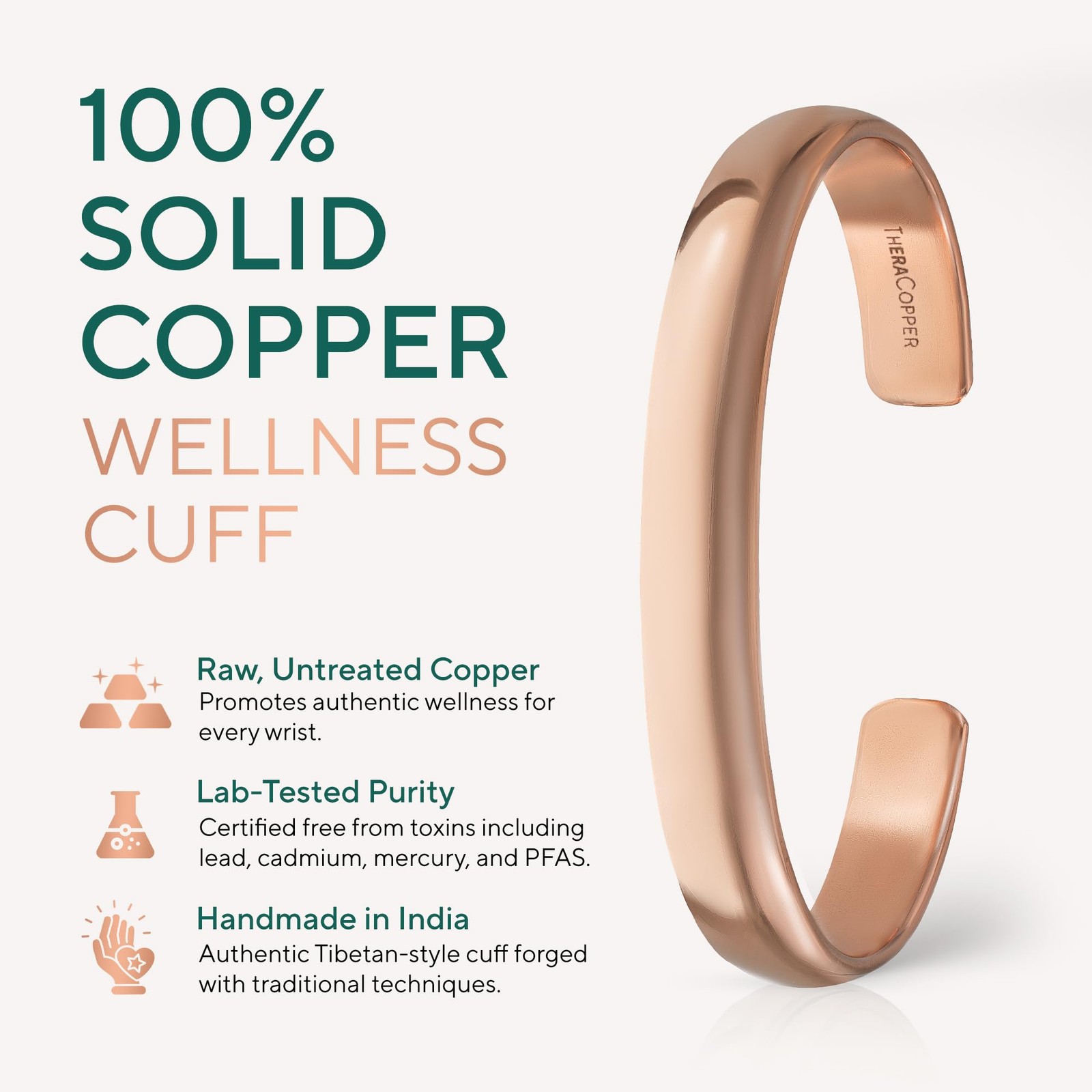 TheraCopper Copper Bracelet for Men & Women — 100% Pure Adjustable,