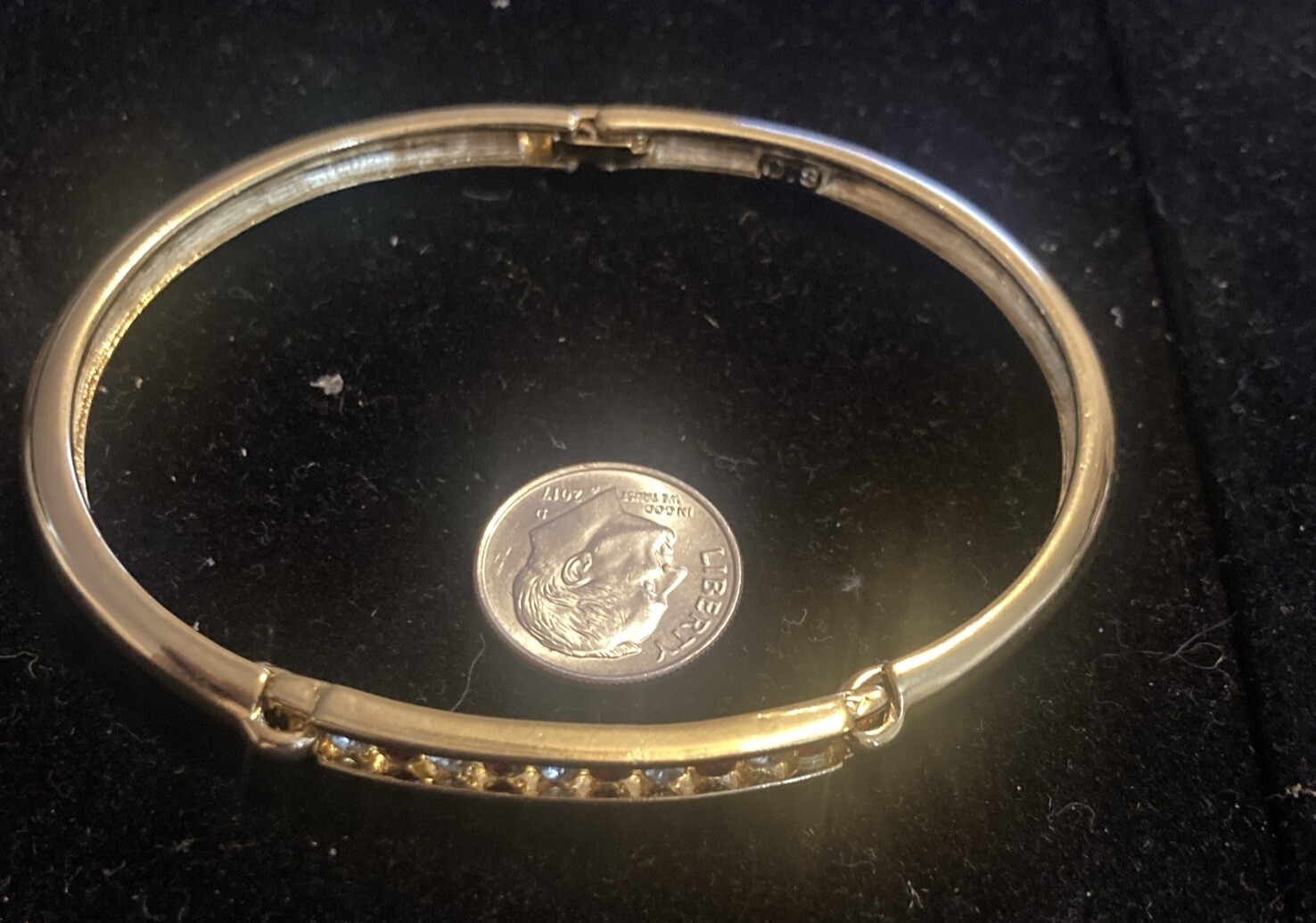 gold over silver bracelet With Alternating Red White Rhinestone Bracelet 20 gram