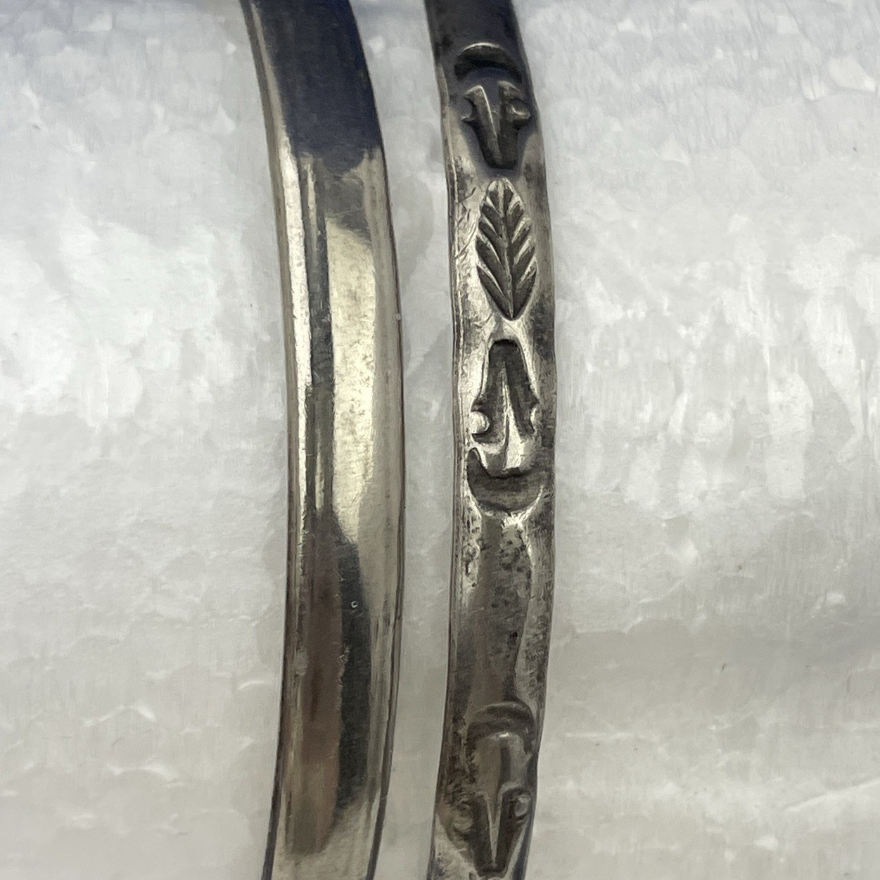 Vintage Bracelets (2) Mexico Sterling Silver Thin Bangles Etched Stamped