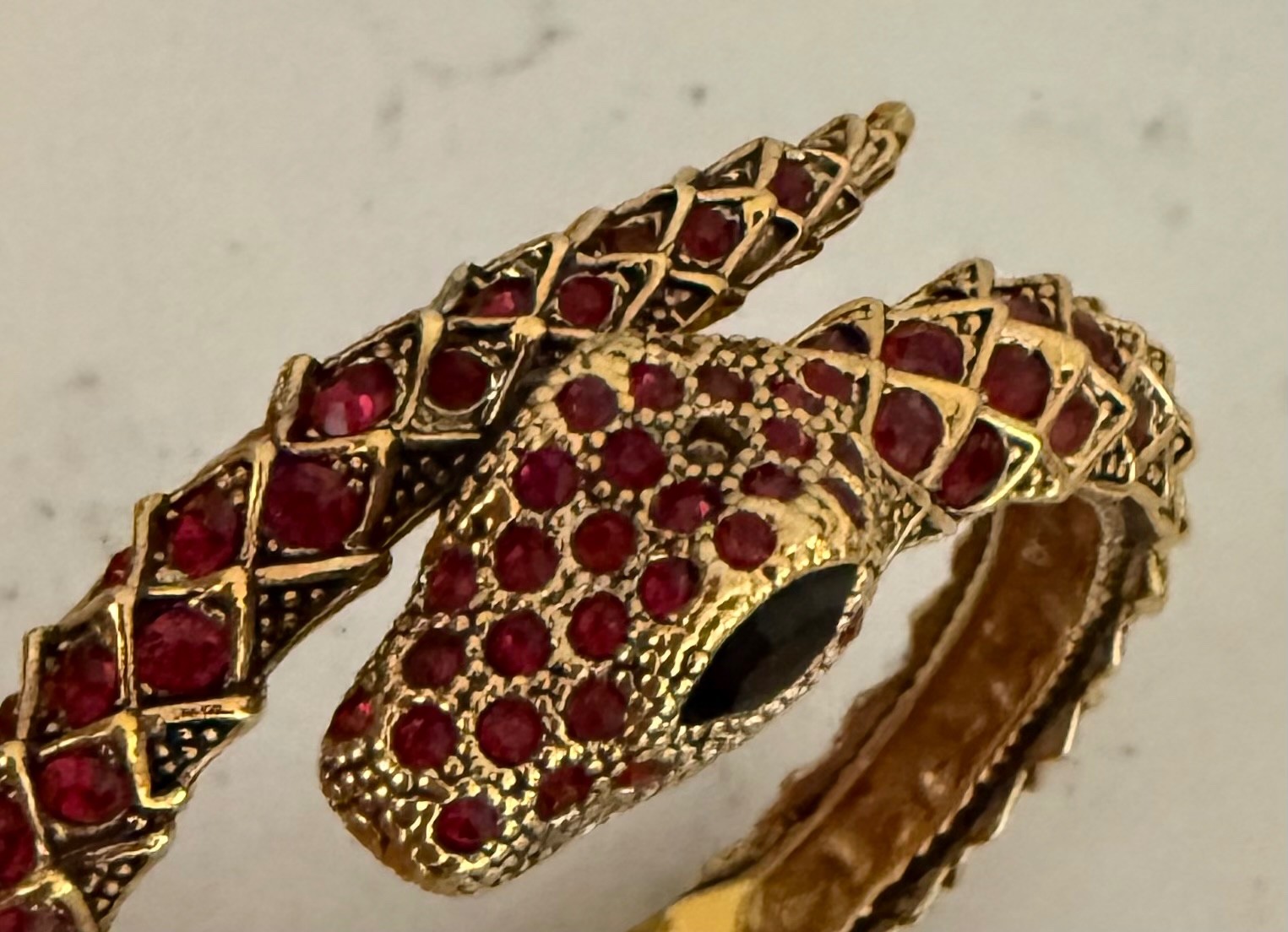 Gold Tone Red Rhinestone Snake Bracelet Thailand