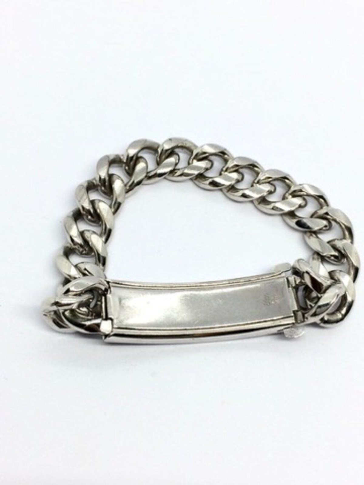 VINTAGE ID BRACELET Slver Tone Curb Chain Randy Name Plate 8 Inch Mens