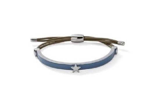 FOSSIL MIXED MEDIA SILVER,BLUE ENAMEL,GRAY LEATHER CORD,STAR,BANGLE JOF00057040