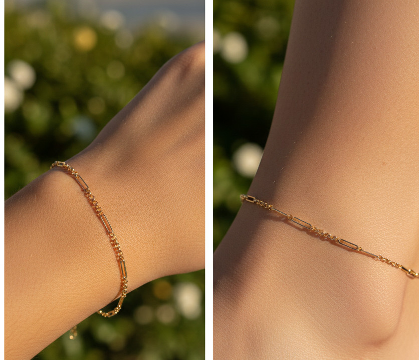 Elegant Gold Color Bracelet Minimalist Modern Paperclip & Round Link Pattern