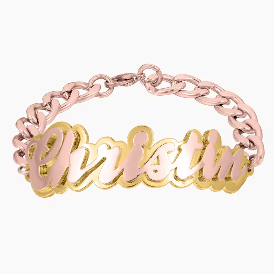 Customized Two Color Name Bracelet Double Plated Jewelry 5mm Cuban Chain Fashion