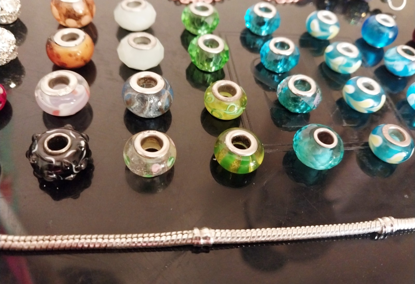 Glass Slide Bead Charms and 3 Bracelets Lot of 75 pcs 925 Murano & Dangle Charms