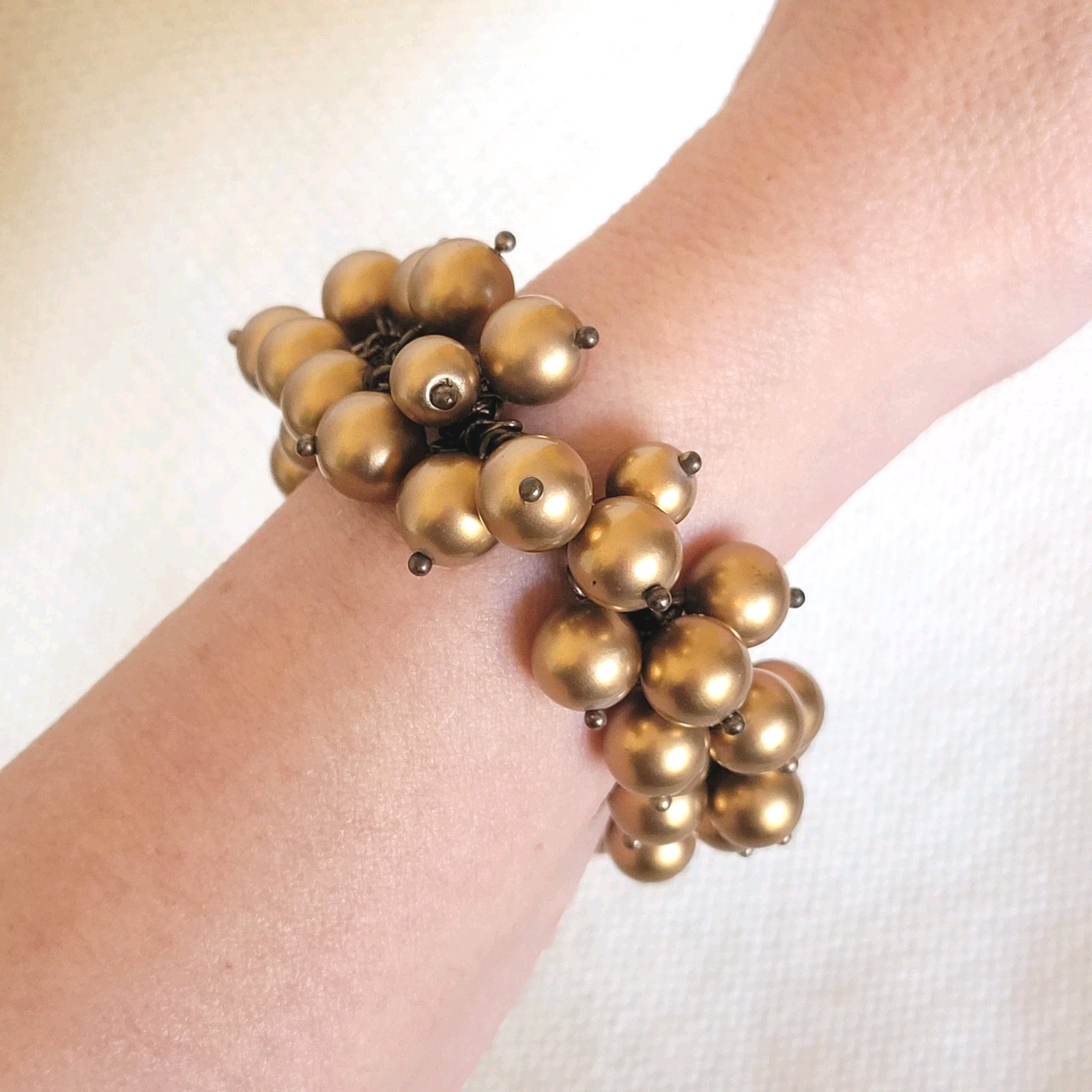 J. Crew Cha-Cha Bracelet Bronze Glass Bead Cluster Wire Mesh Elastic