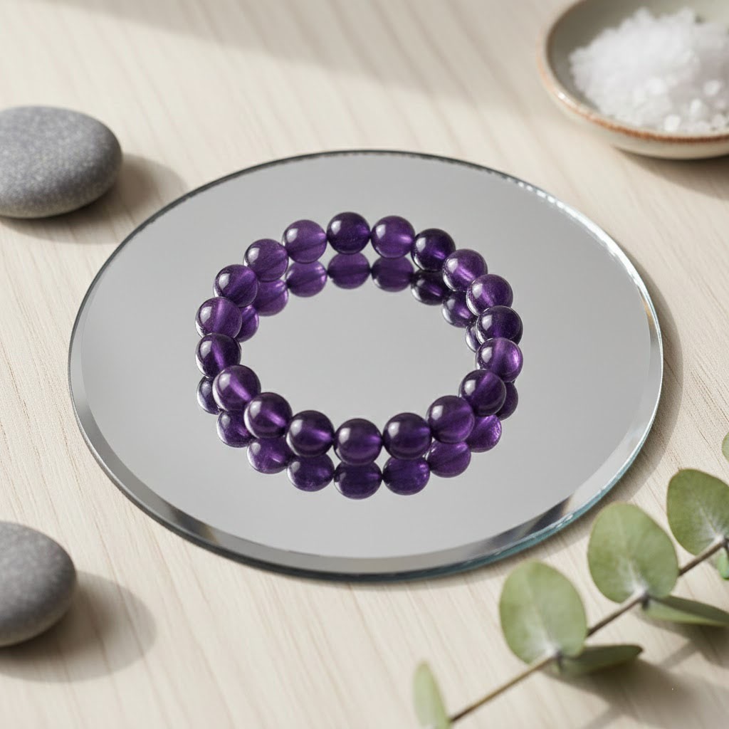 12mm Purple Bead Bracelet 18cm Stretch Round Stone Beads Elastic Unisex Jewelry